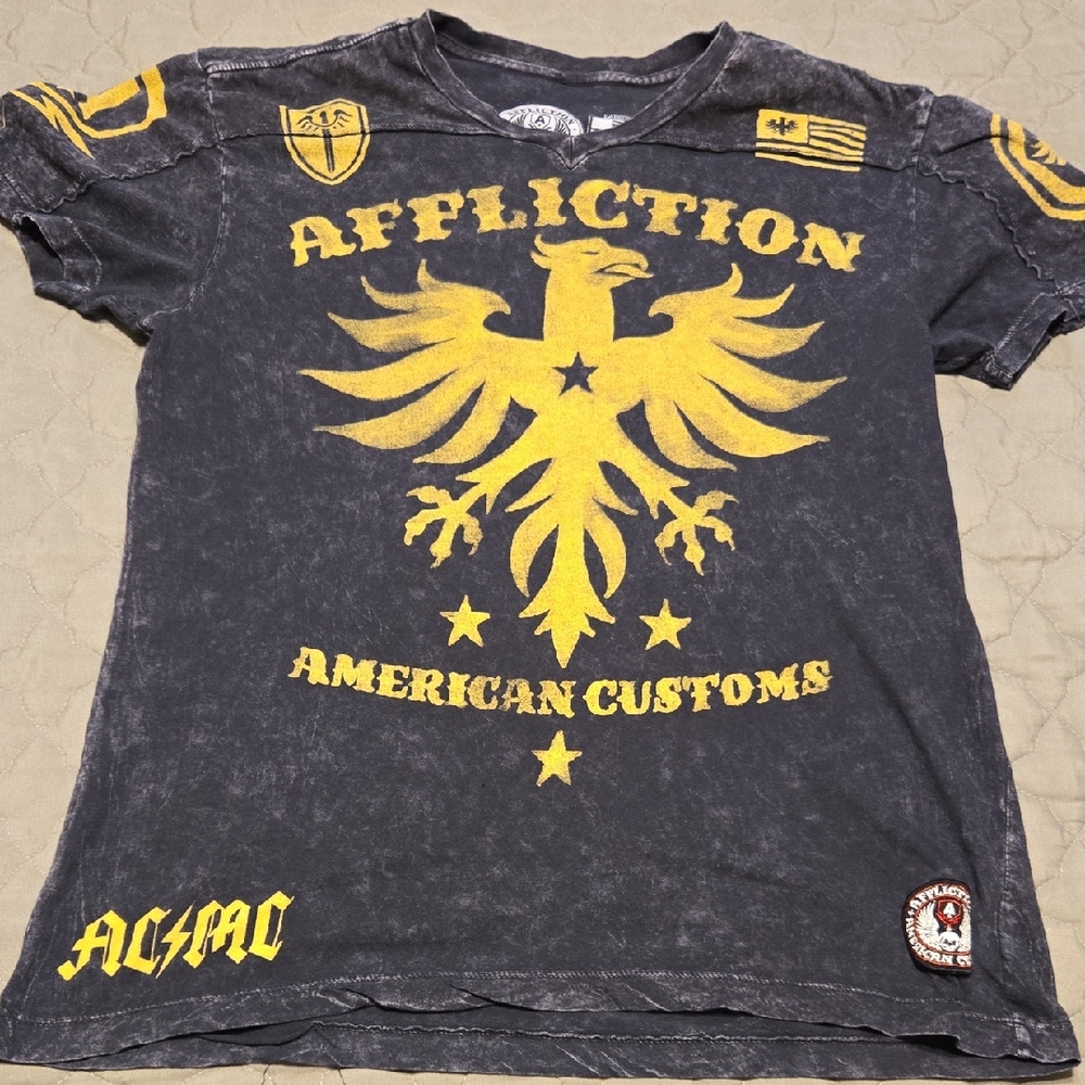 Affliction Mens Tee with Bold Yellow Graphic